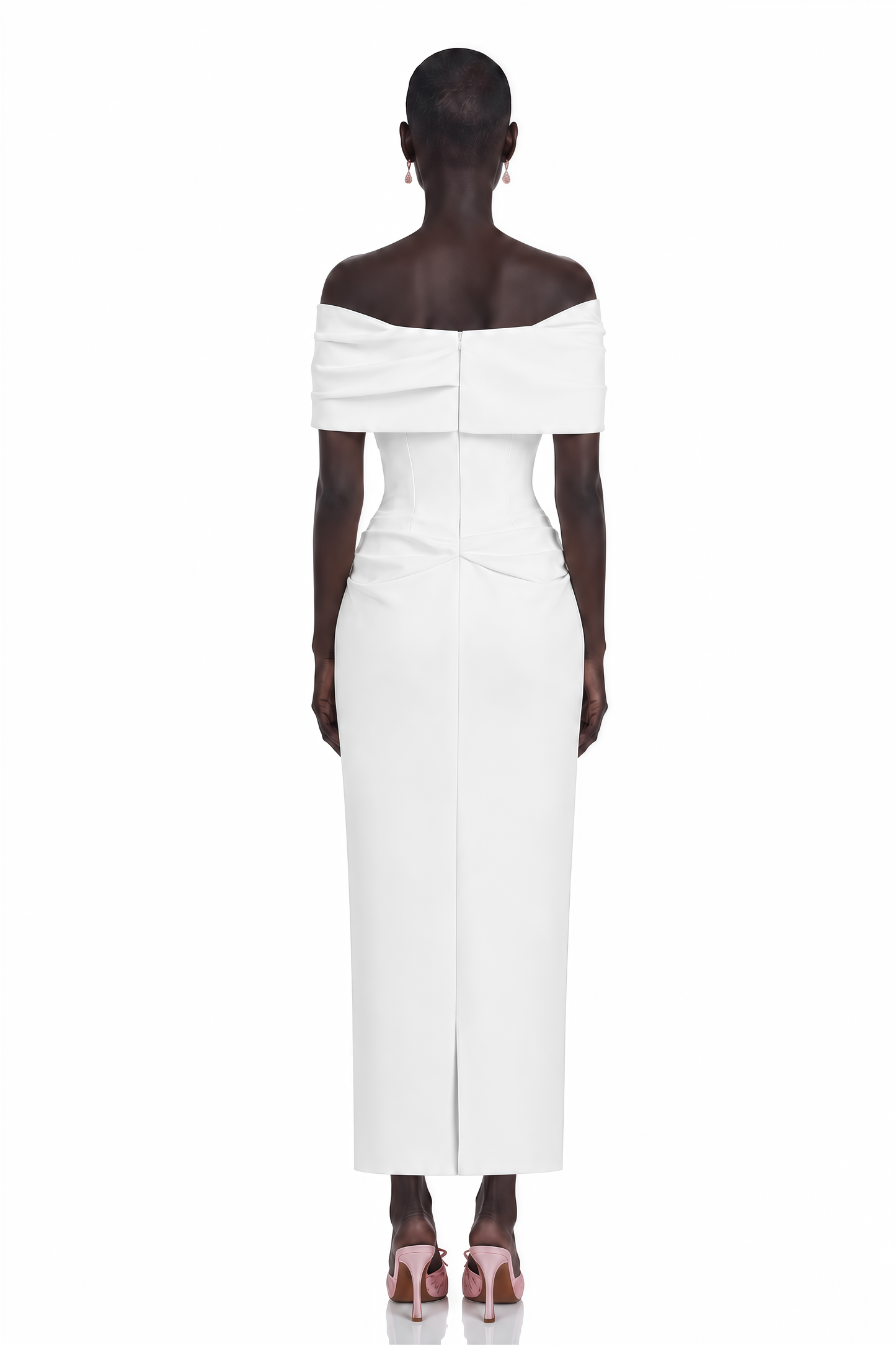 Solara White Draped Midi Dress