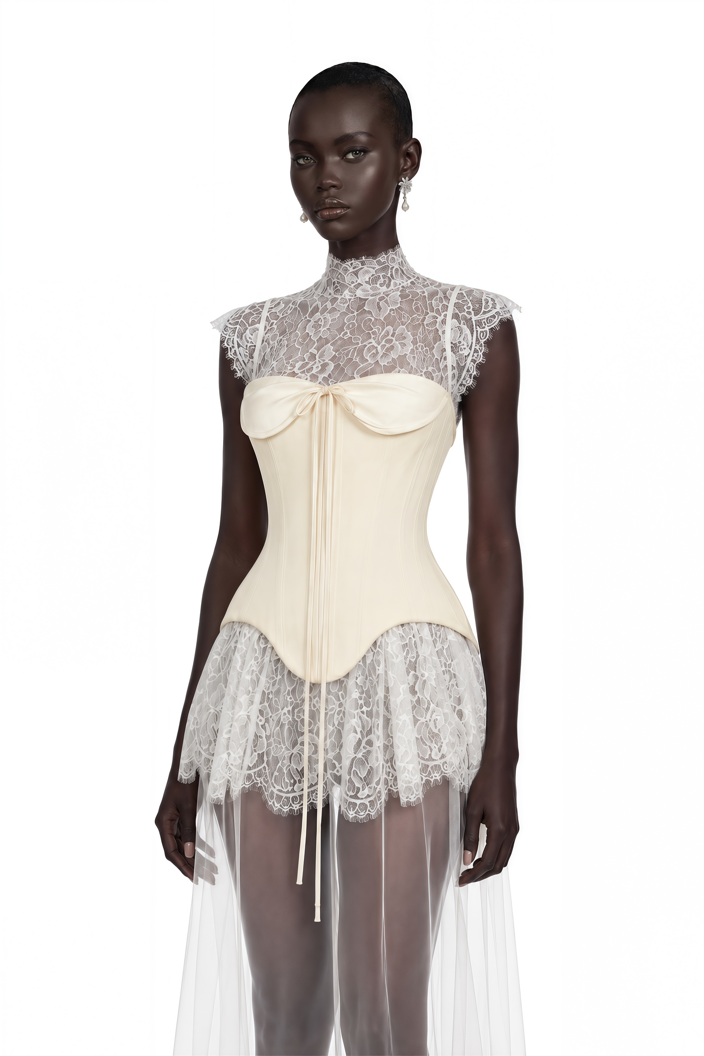 Michalina White Lace Convertible Gown with Detachable Skirt