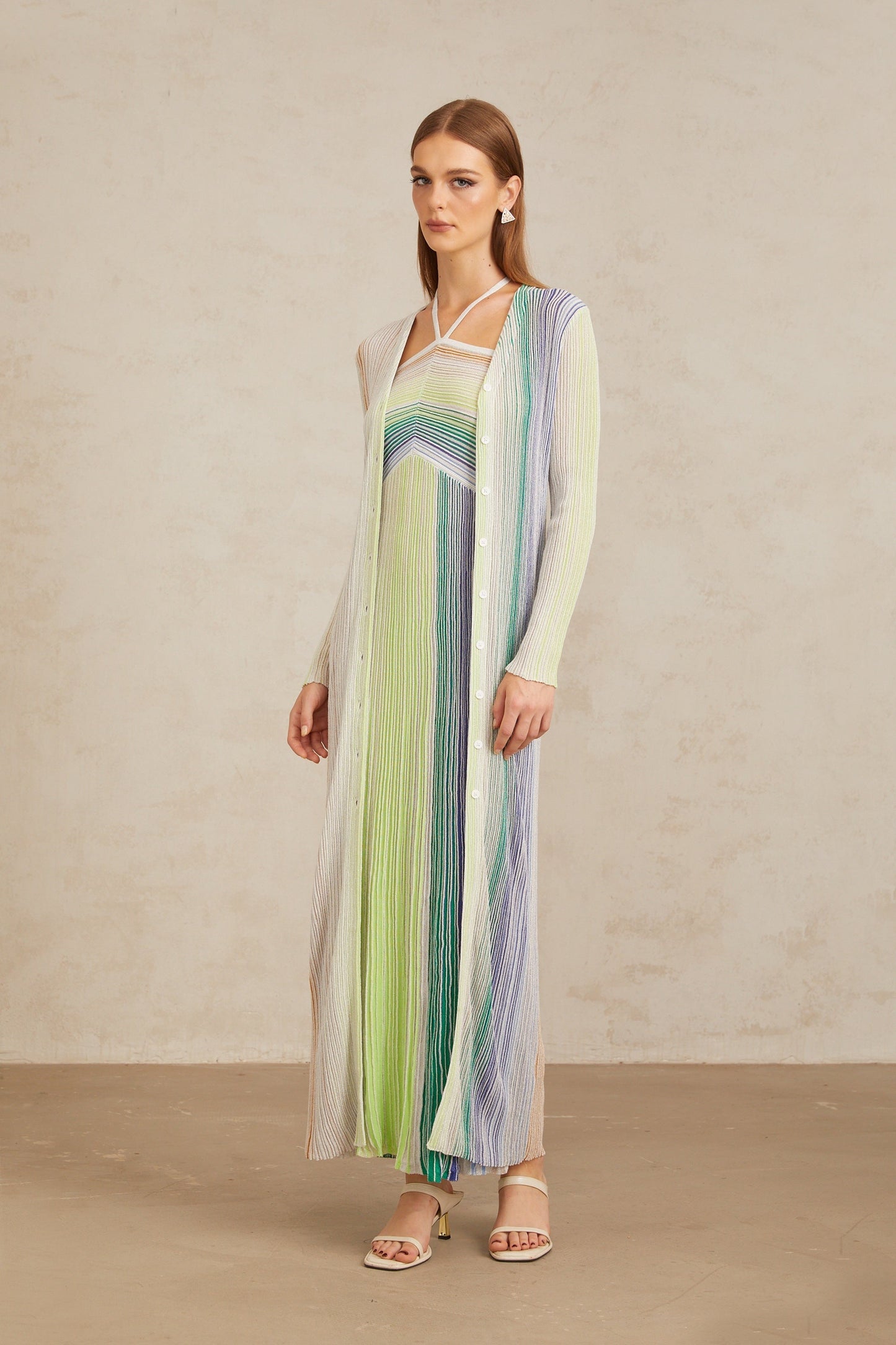 Serelith Green Metallic Knit Long Cardigan