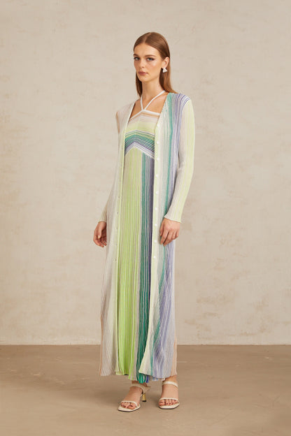 Serelith Green Metallic Knit Long Cardigan
