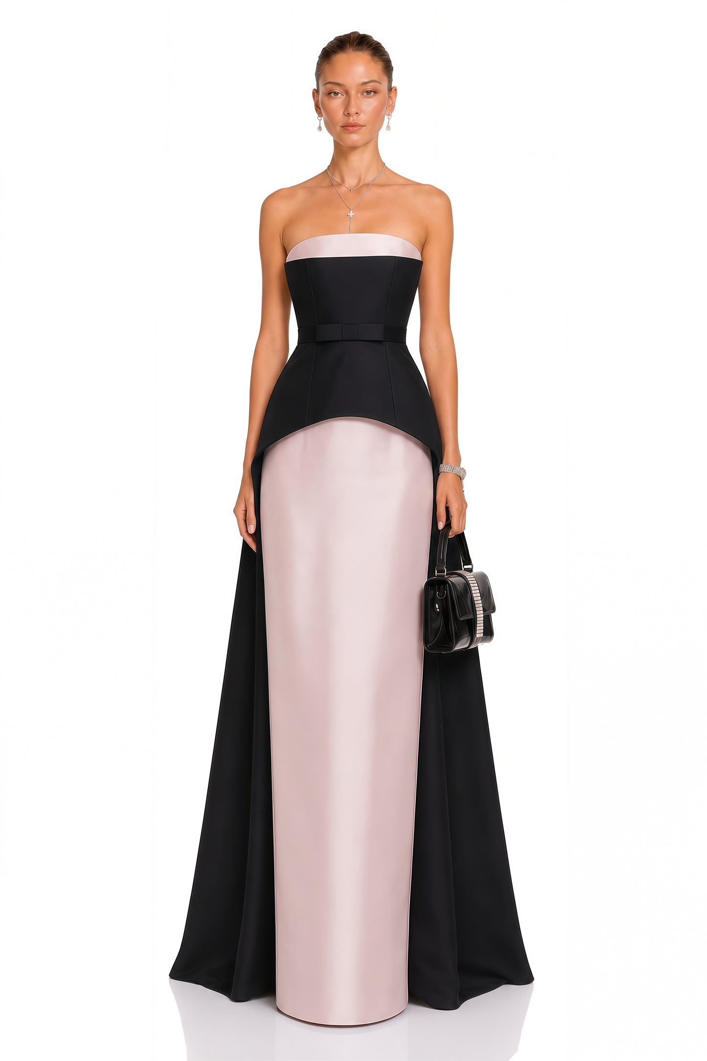 Felismina Pink Color Block Satin Maxi Dress Set