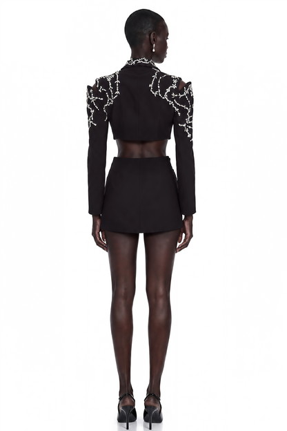 Audrey Black Crystal-Embellished Cut-Out Jacket