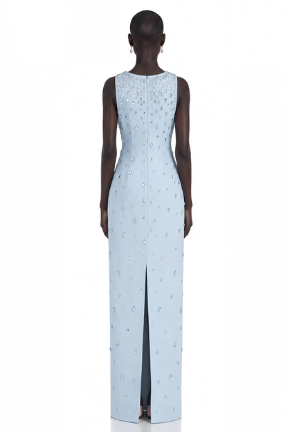 Meris Blue Crystal Embellished Maxi Gown