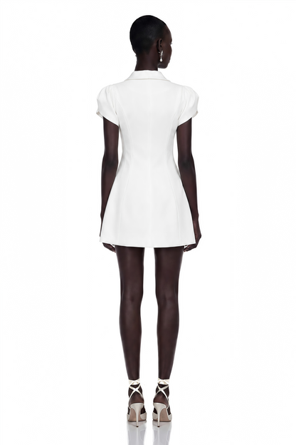 Acharya White Shawl Lapel Mini Dress