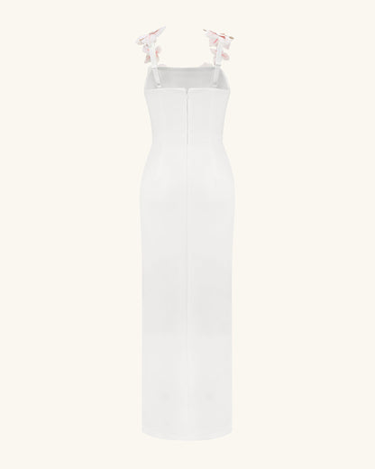 Çiçek Desenli Nakışlı Elbise - White/Pink