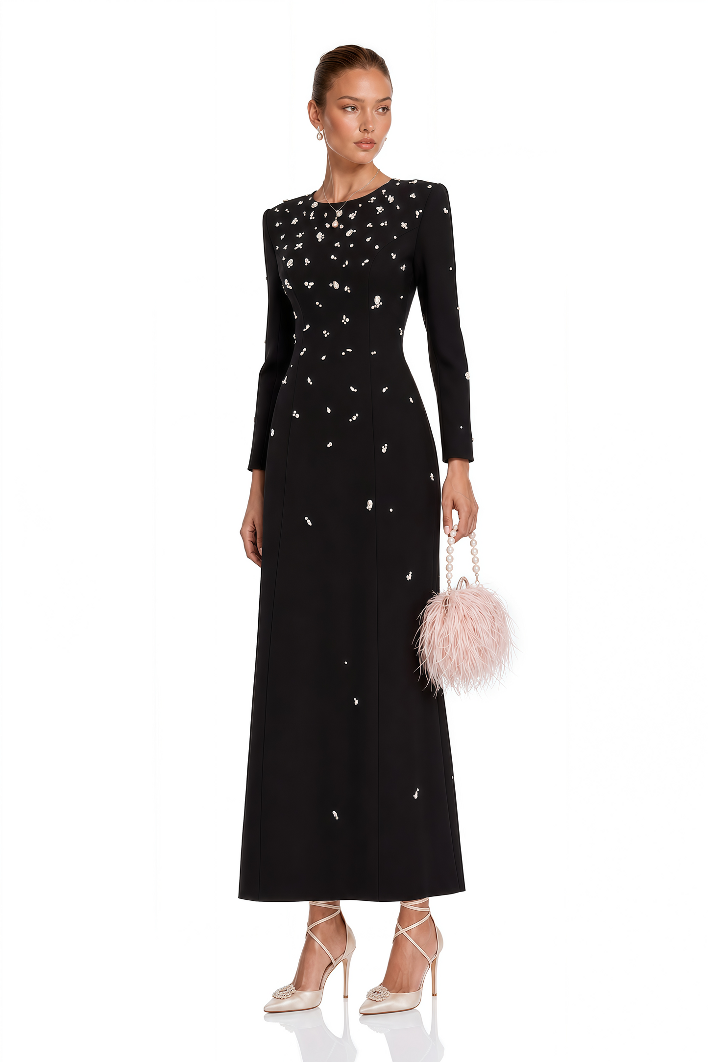 Imelda Black Crystal-Embellished Maxi Dress