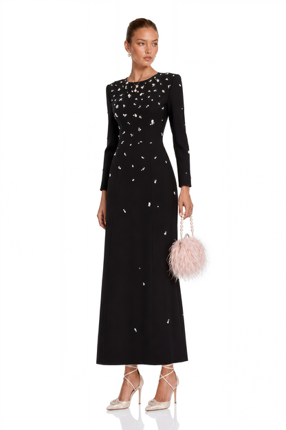 Imelda Black Crystal-Embellished Maxi Dress