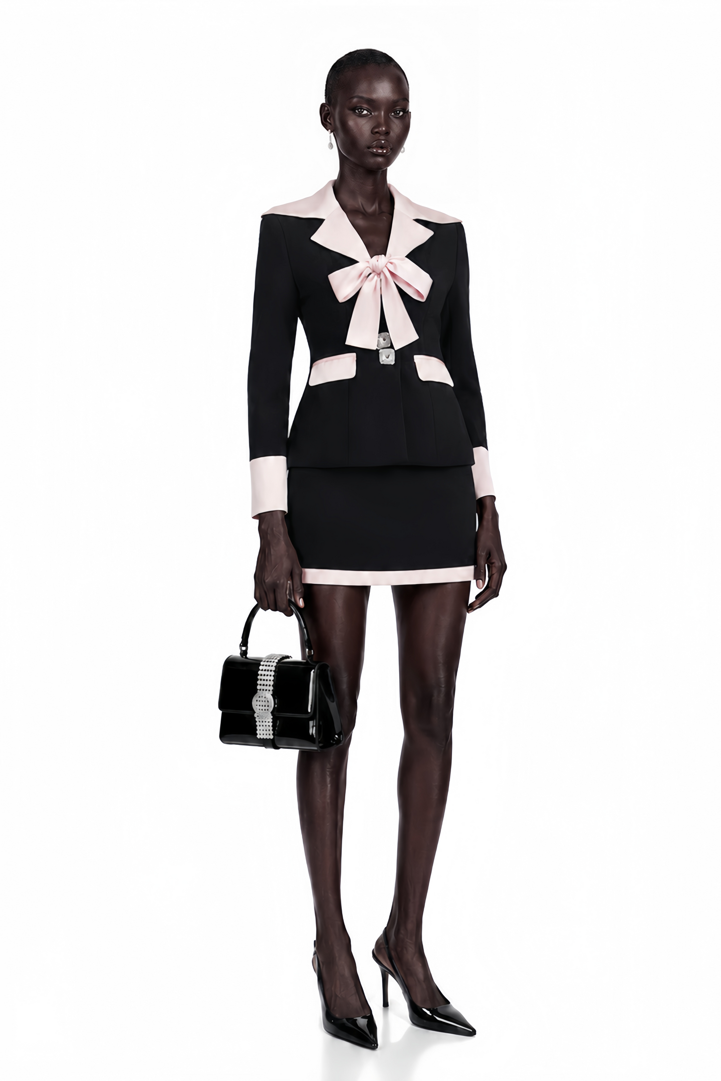 Uaine Black Two-Piece Jacket and Skirt Set