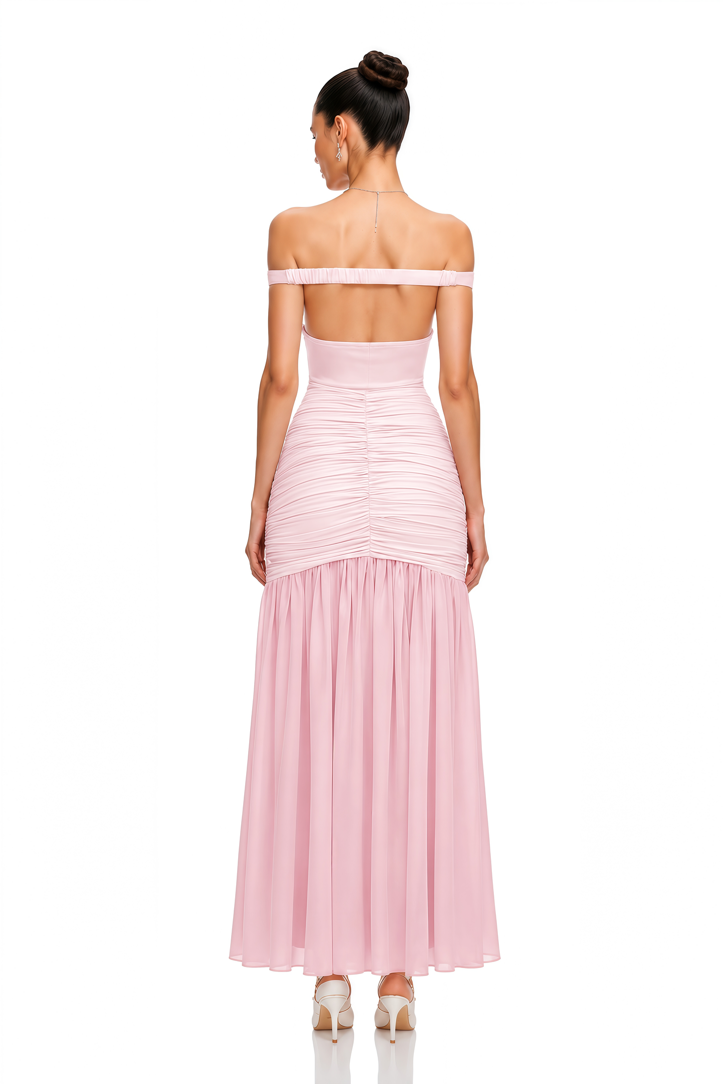 Geneviève Pink Off Shoulder Ruched Maxi Dress