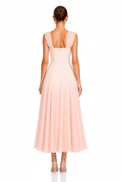 Érasme Pink Flounced Midi Dress