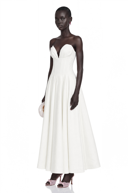 Katherine Off-Shoulder Corset Midi Dress in White