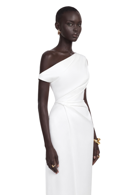 Amarante White One Shoulder Asymmetrical Midi Dress