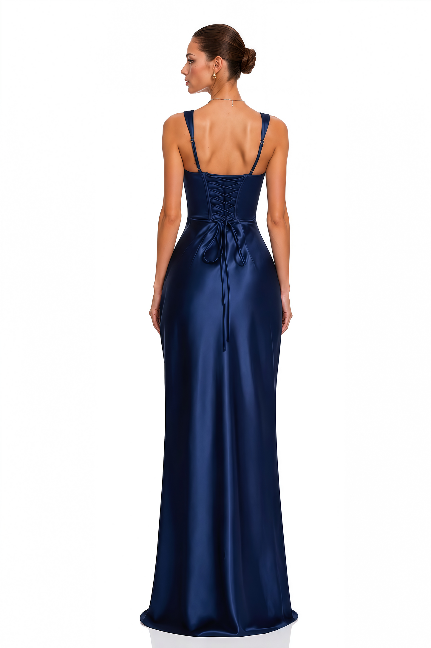 Inmaculada Sapphire Ruched Satin Maxi Dress (Without Gloves)