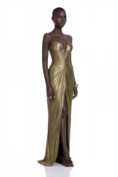 Guillermo Gold Off-Shoulder Maxi Dress