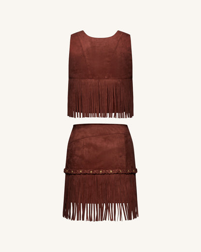 Suni Süet Püsküllü Halter Yaka - Bordo