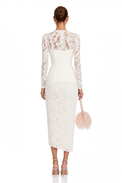 Oona White Floral Lace Pencil Midi Dress