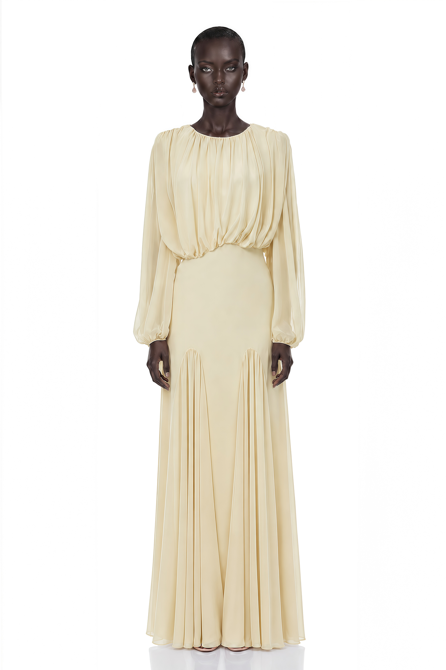 Annabelle Yellow Lantern Sleeve Pleated Maxi Dress