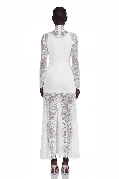 Airelle White Satin Panel Lace Maxi Dress