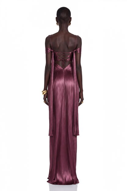 Marise Pink Draped Satin Maxi Dress