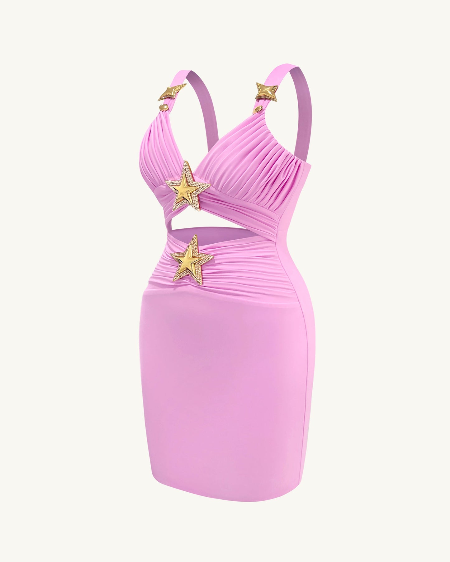Mini Elbise ile Yıldız Desenli Detaylı - Pembe