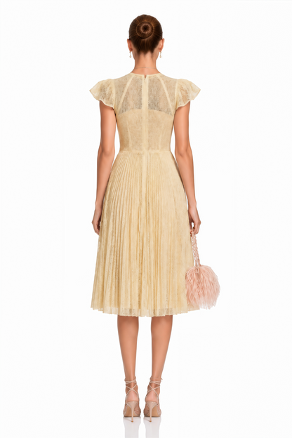 Nerissa Embroidered Pleated Midi Dress