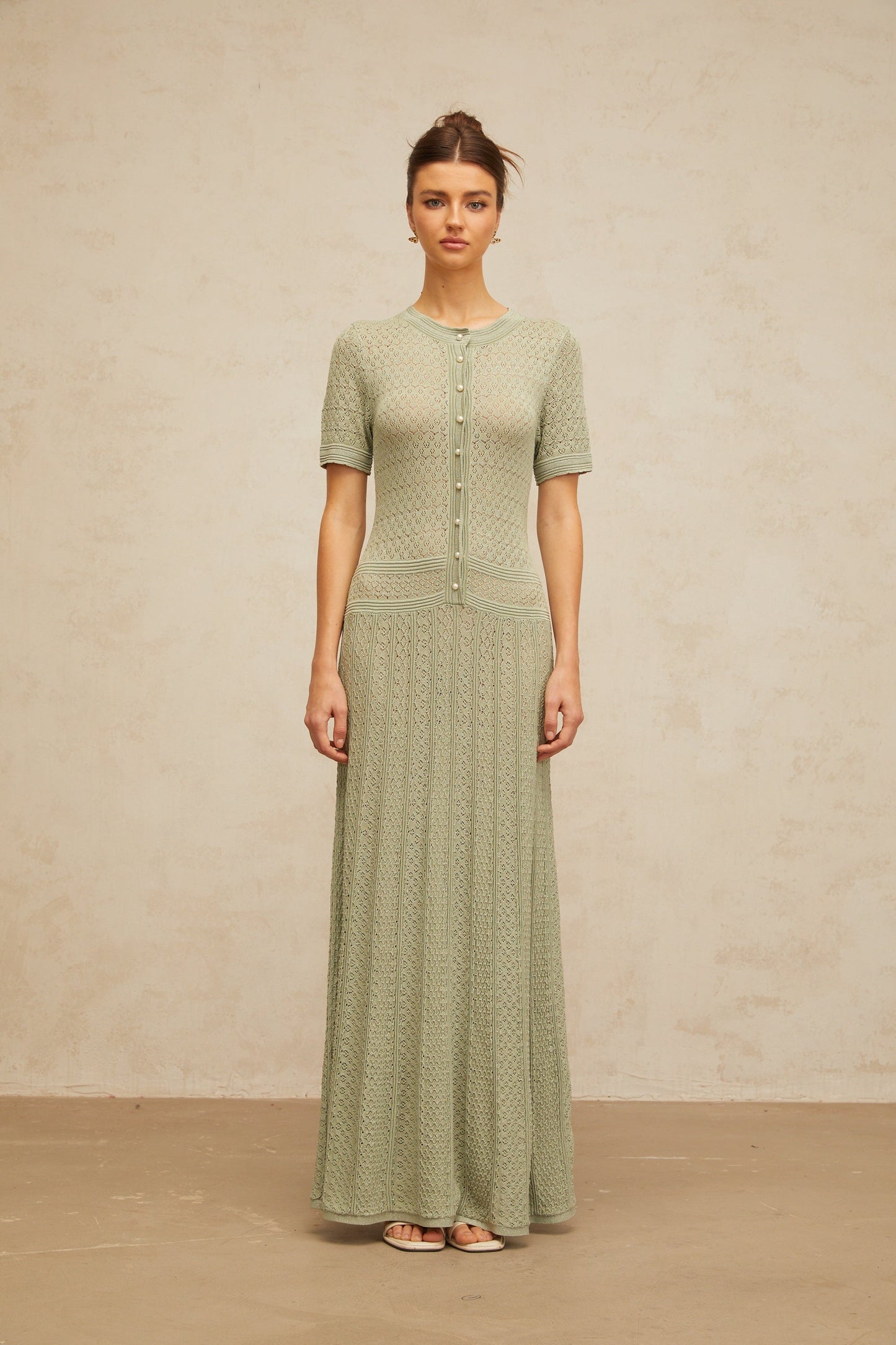 Siena Shirred Crochet-Knit Maxi Dress