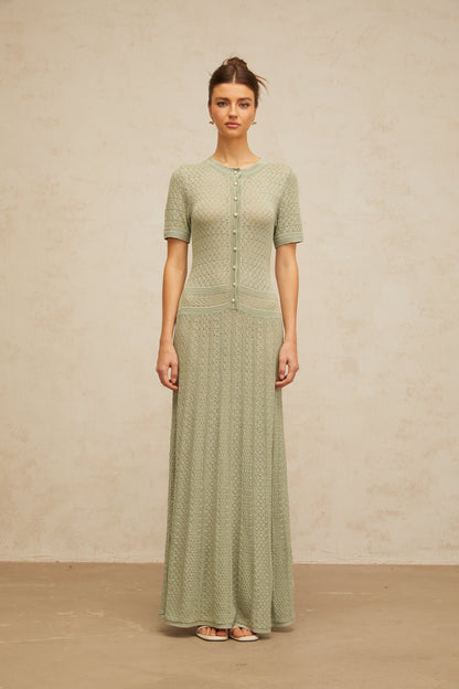 Siena Shirred Crochet-Knit Maxi Dress