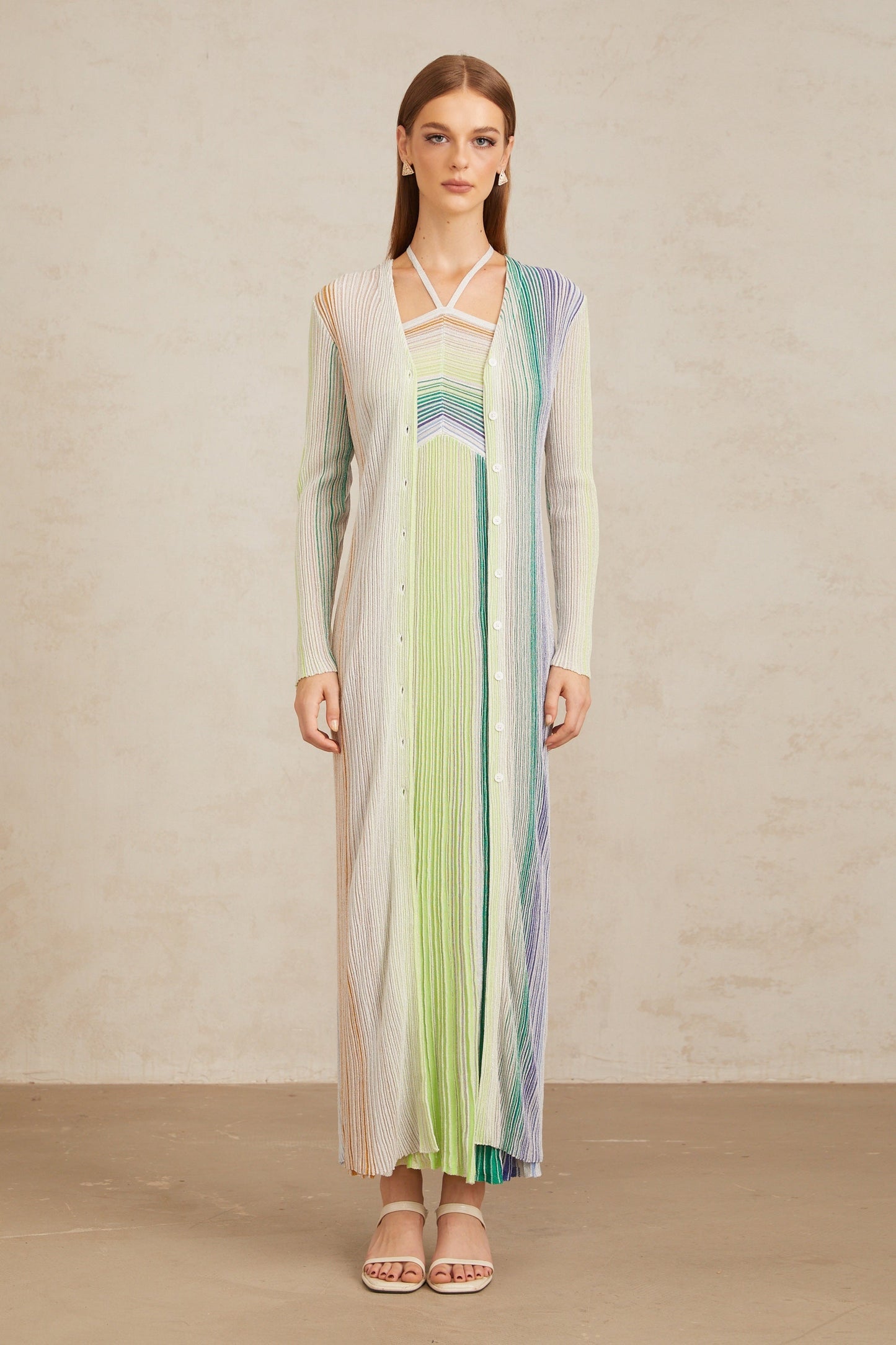 Serelith Green Metallic Knit Long Cardigan