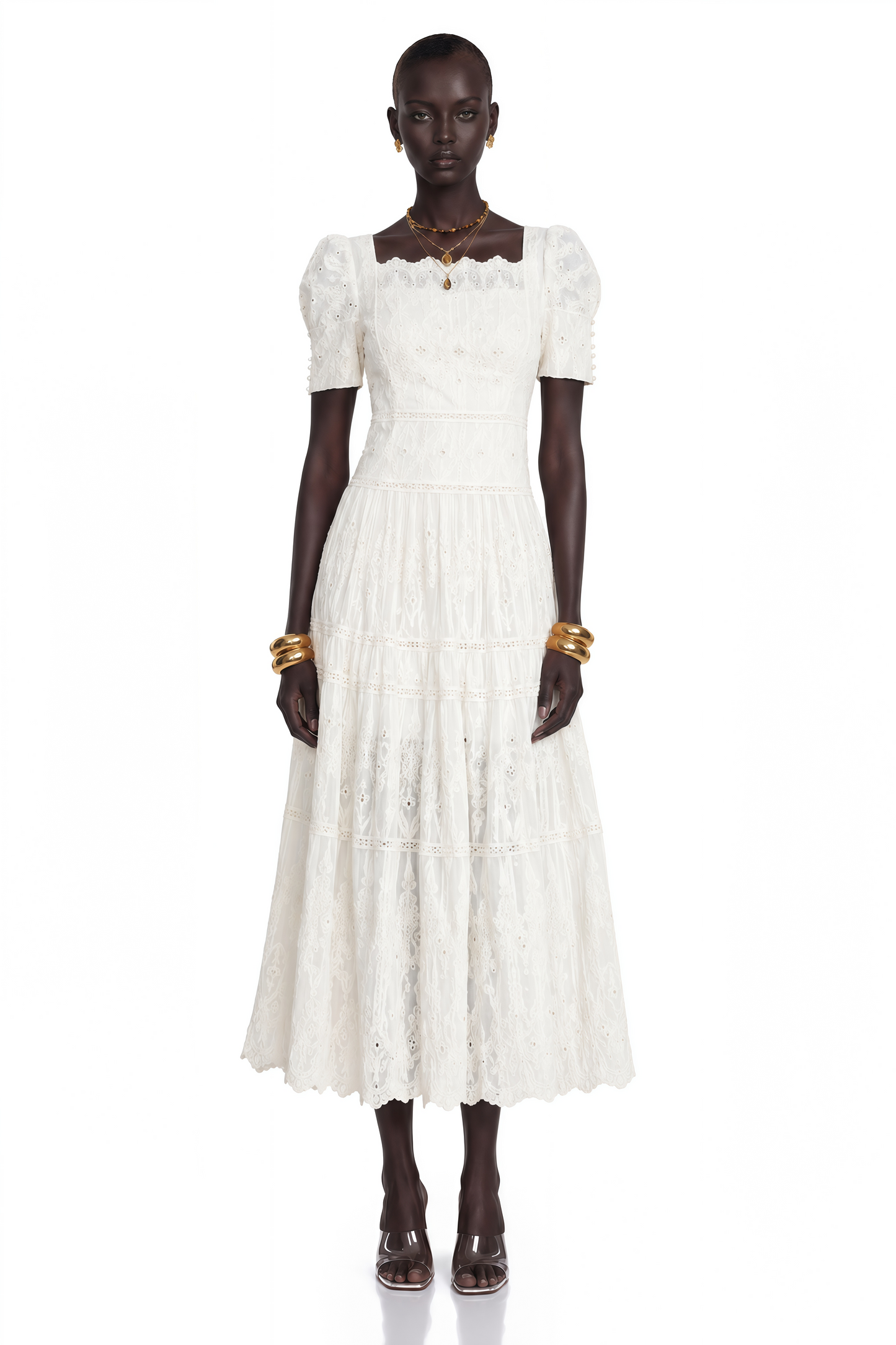 Anaïs Faux-Pearl Embellished Cut-Out Midi Dress