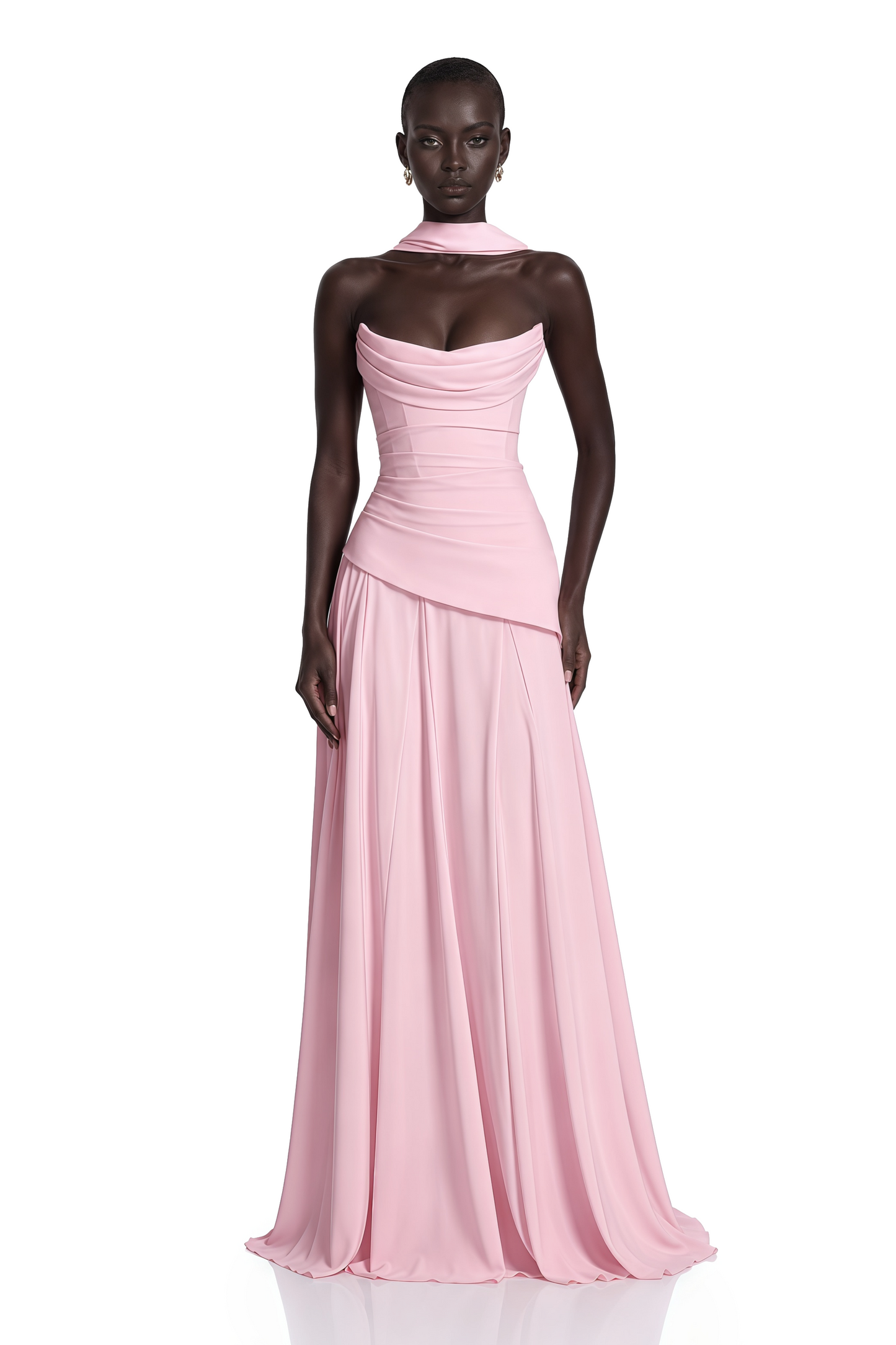 Romane Pink Strapless Corset Chiffon Maxi Dress