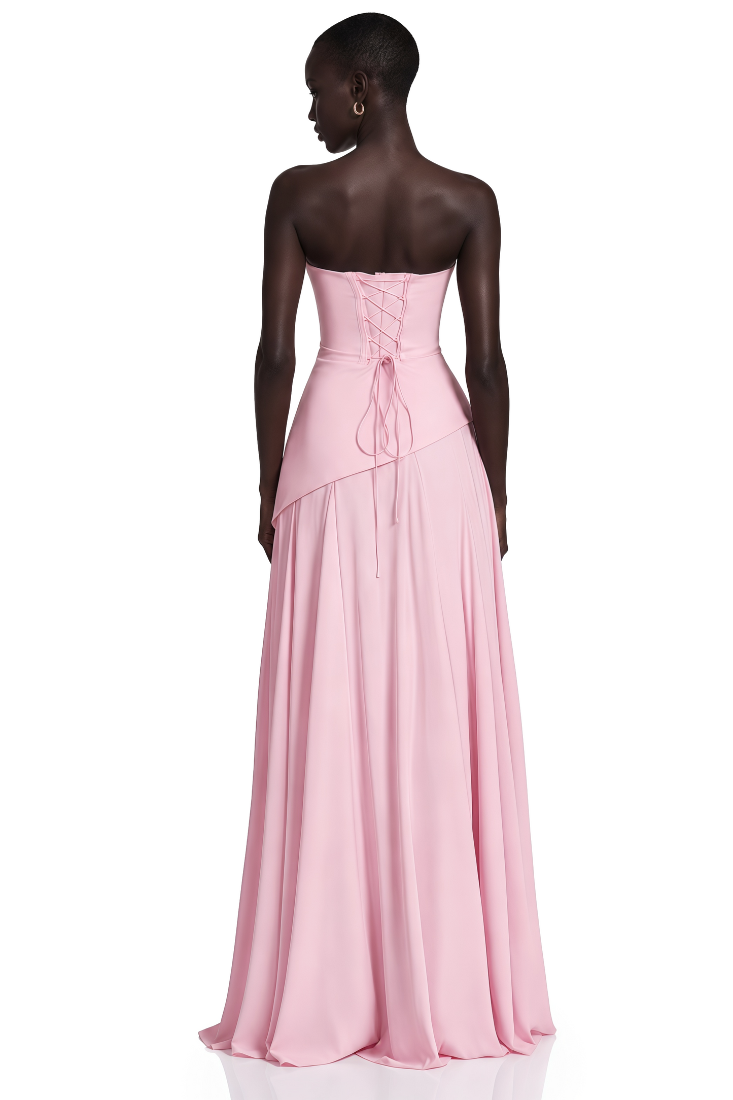 Romane Pink Strapless Corset Chiffon Maxi Dress