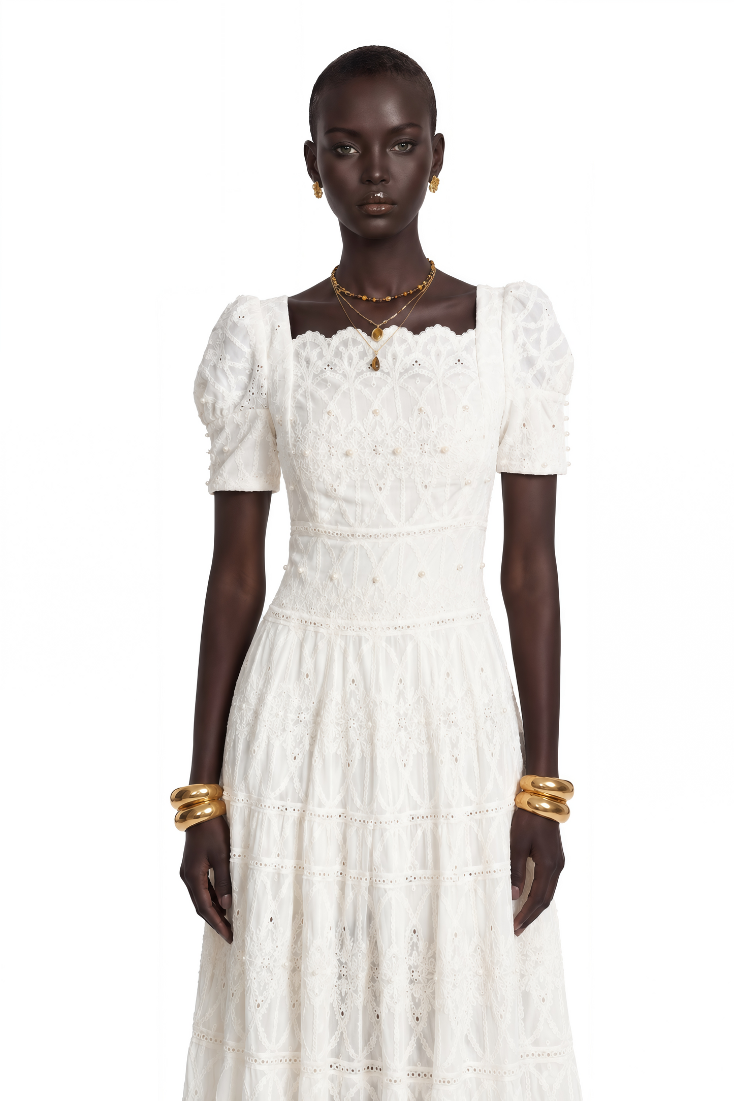 Anaïs Faux-Pearl Embellished Cut-Out Midi Dress
