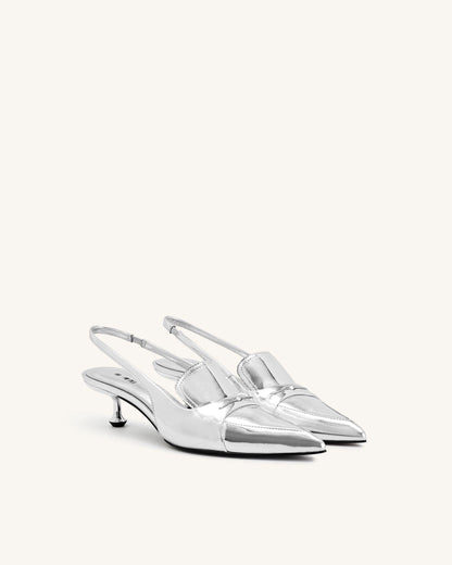 Carla Metalik İnce Alçak Topuk (Kitten Heel) Topuk Topuklu Ayakkabı (Pumps) - Gümüş
