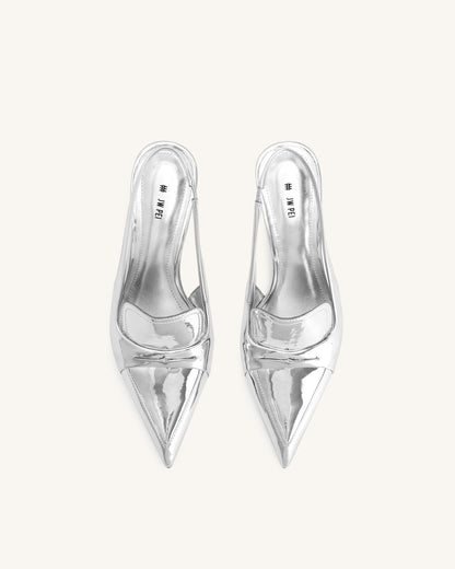 Carla Metalik İnce Alçak Topuk (Kitten Heel) Topuk Topuklu Ayakkabı (Pumps) - Gümüş