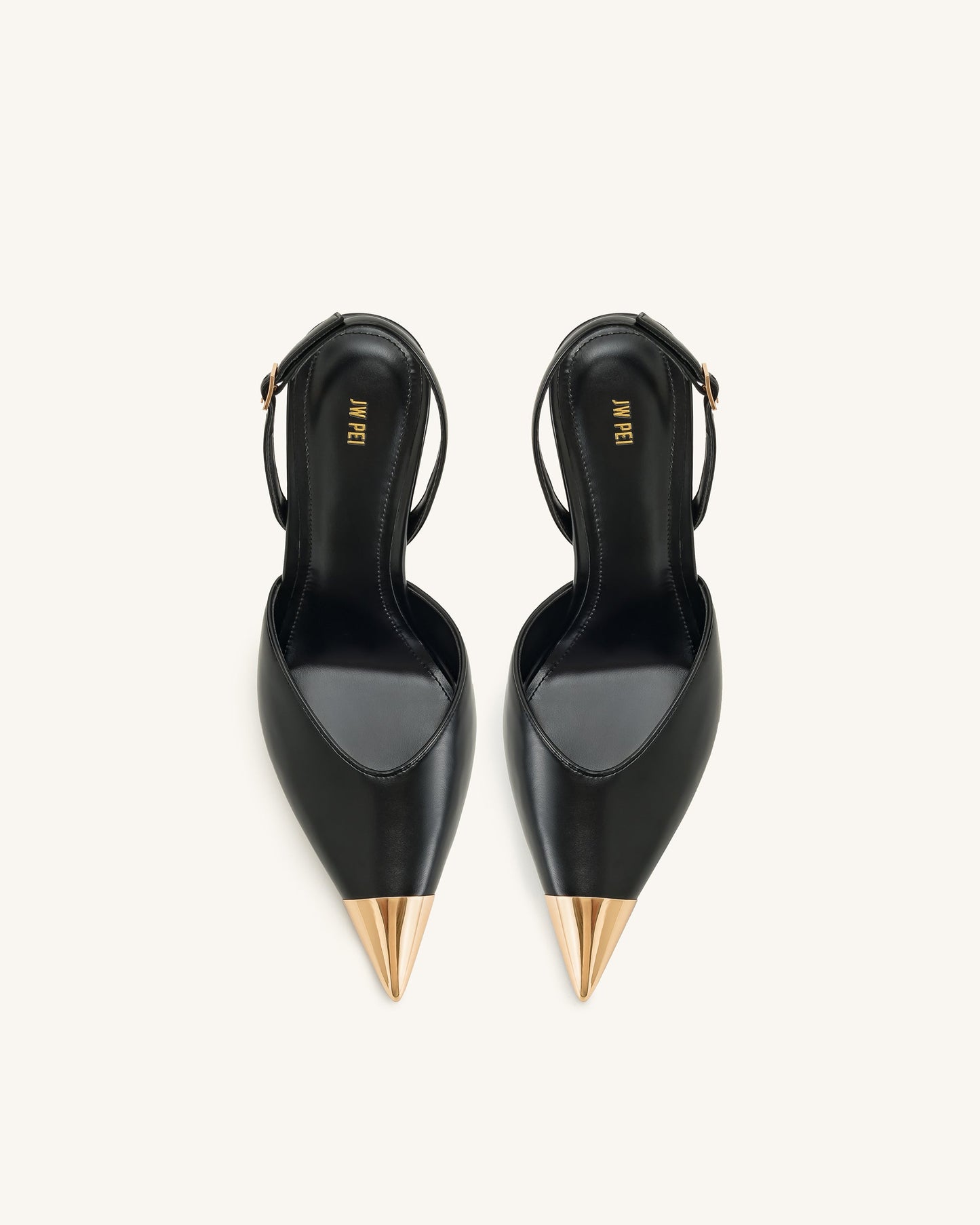 Savannah Altın Uçlu Detay Arkası Açık (Slingback) Topuklu Ayakkabı (Pumps) - Siyah