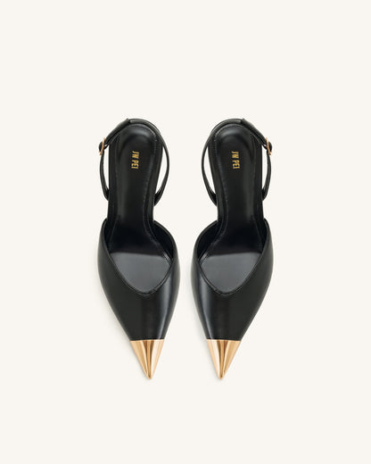 Savannah Altın Uçlu Detay Arkası Açık (Slingback) Topuklu Ayakkabı (Pumps) - Siyah