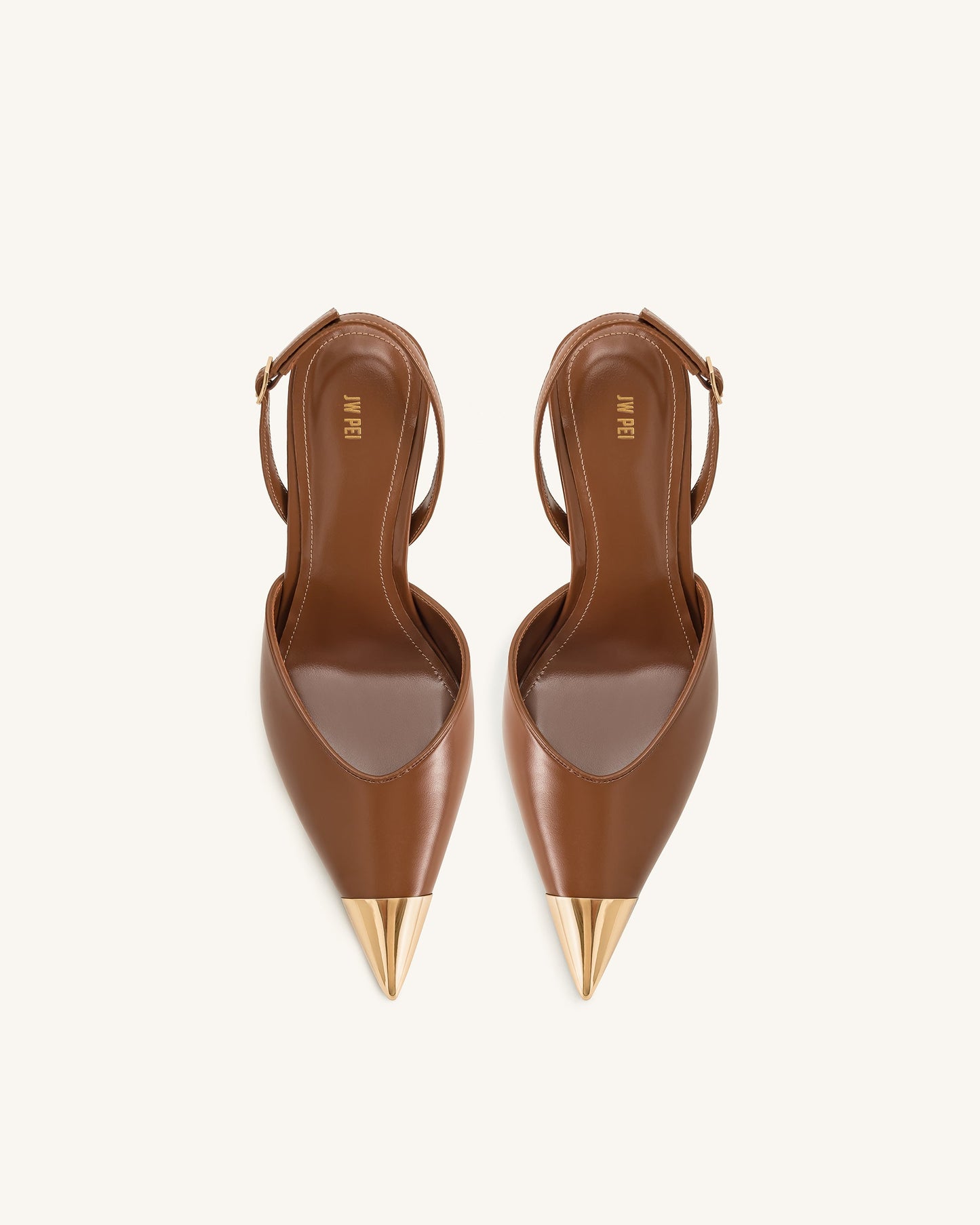 Savannah Altın Uçlu Detay Arkası Açık (Slingback) Topuklu Ayakkabı (Pumps) - Kahverengi