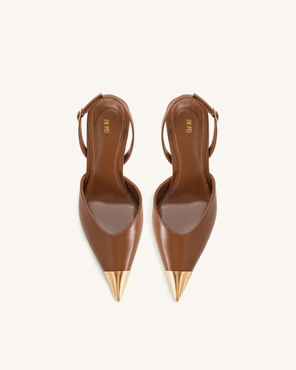 Savannah Altın Uçlu Detay Arkası Açık (Slingback) Topuklu Ayakkabı (Pumps) - Kahverengi
