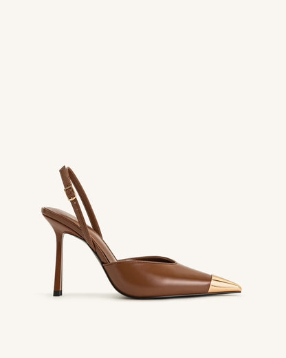 Savannah Altın Uçlu Detay Arkası Açık (Slingback) Topuklu Ayakkabı (Pumps) - Kahverengi