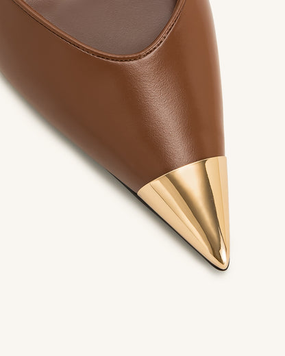 Savannah Altın Uçlu Detay Arkası Açık (Slingback) Topuklu Ayakkabı (Pumps) - Kahverengi