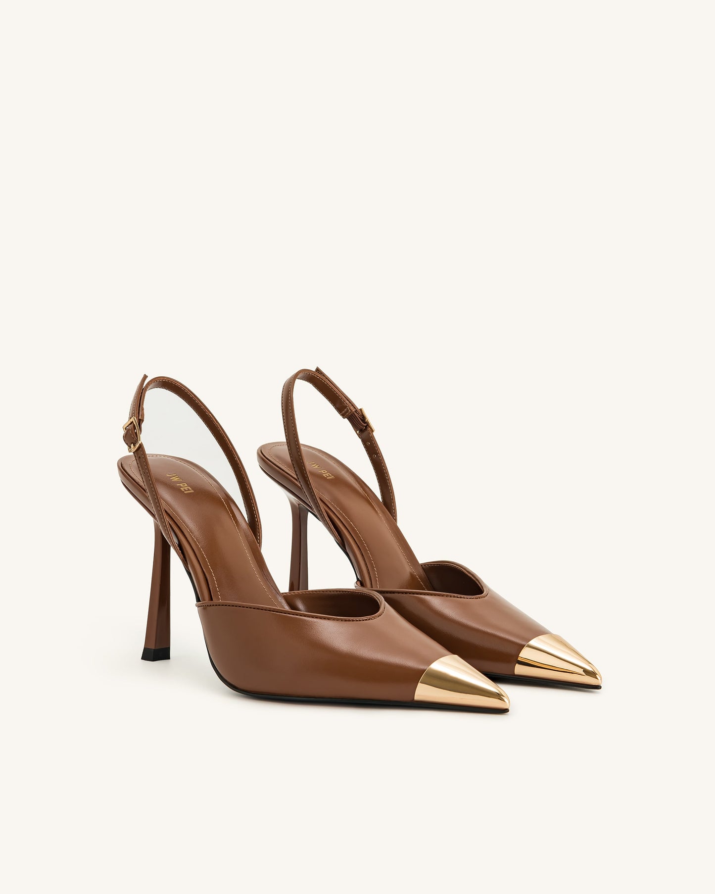 Savannah Altın Uçlu Detay Arkası Açık (Slingback) Topuklu Ayakkabı (Pumps) - Kahverengi