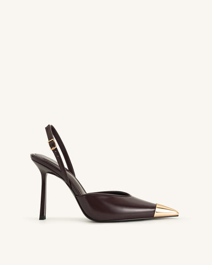 Savannah Altın Uçlu Detay Arkası Açık (Slingback) Topuklu Ayakkabı (Pumps) - Bordo
