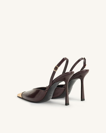 Savannah Altın Uçlu Detay Arkası Açık (Slingback) Topuklu Ayakkabı (Pumps) - Bordo