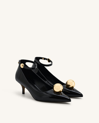 Taşlı Toka Detaylı İnce Alçak Topuk (Kitten Heel) Topuklu Ayakkabı Pumps-Black
