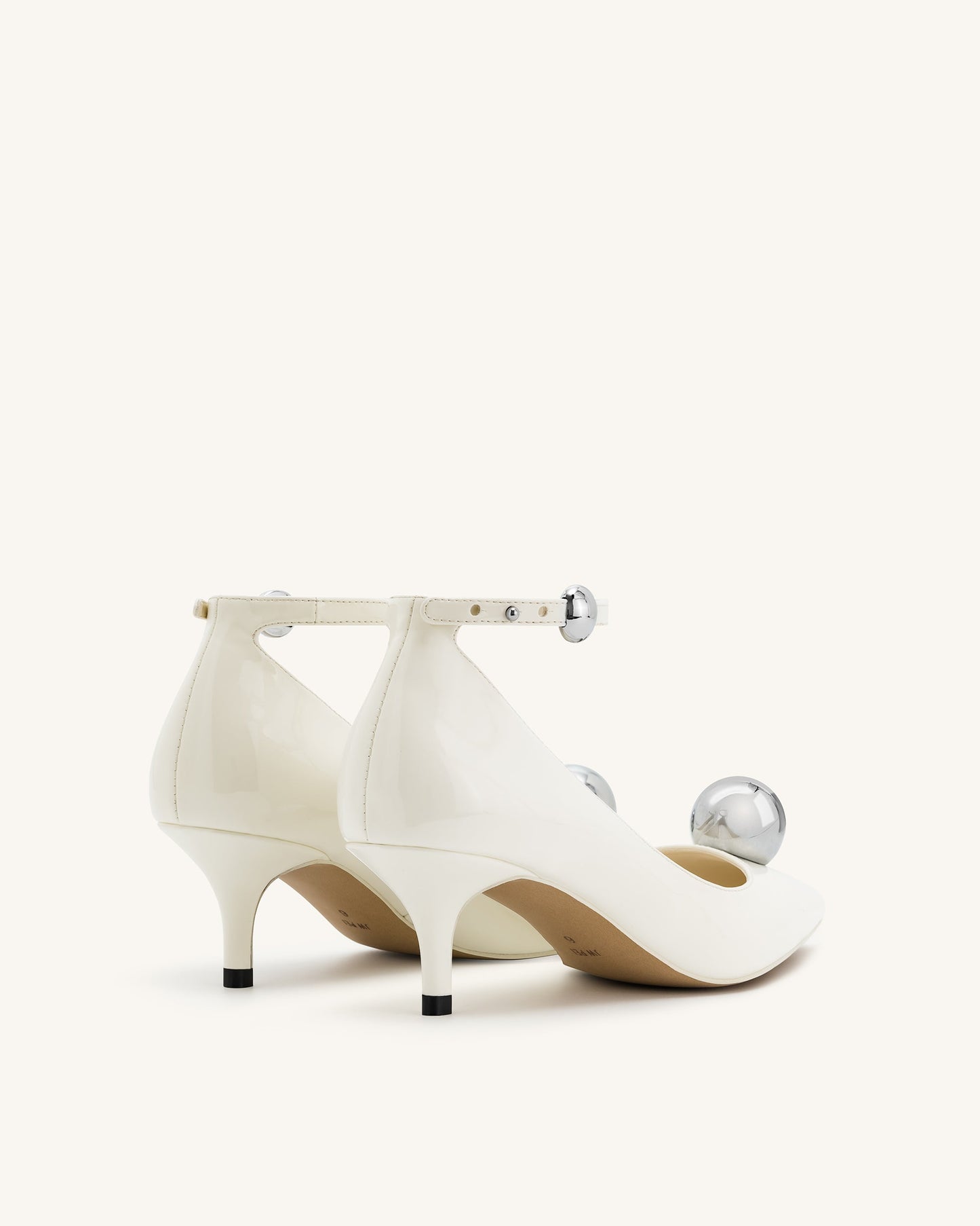 Taşlı Toka Detaylı İnce Alçak Topuk (Kitten Heel) Topuklu Ayakkabı Topuklu Ayakkabı (Pumps) - Beyaz