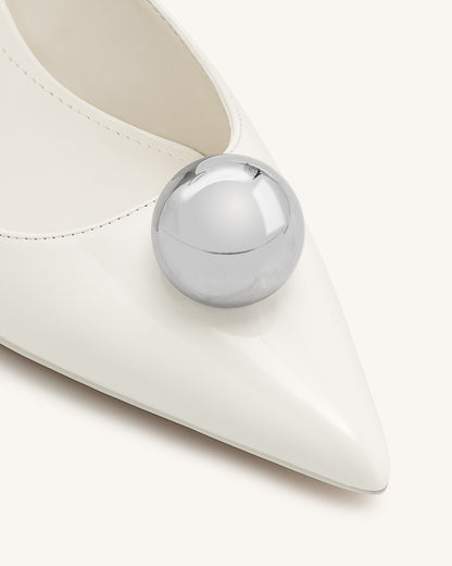 Taşlı Toka Detaylı İnce Alçak Topuk (Kitten Heel) Topuklu Ayakkabı Topuklu Ayakkabı (Pumps) - Beyaz