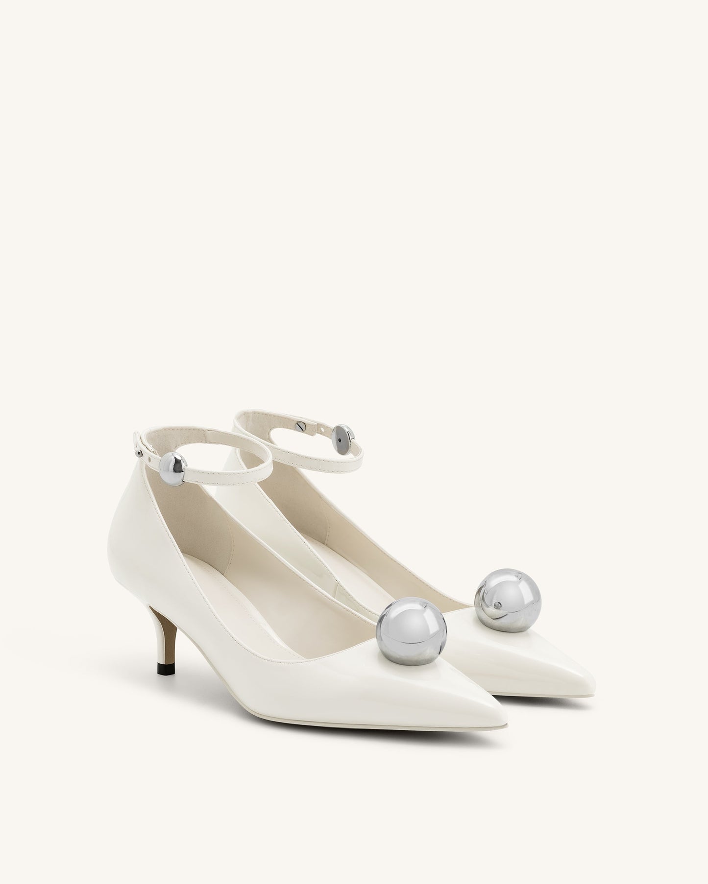 Taşlı Toka Detaylı İnce Alçak Topuk (Kitten Heel) Topuklu Ayakkabı Topuklu Ayakkabı (Pumps) - Beyaz