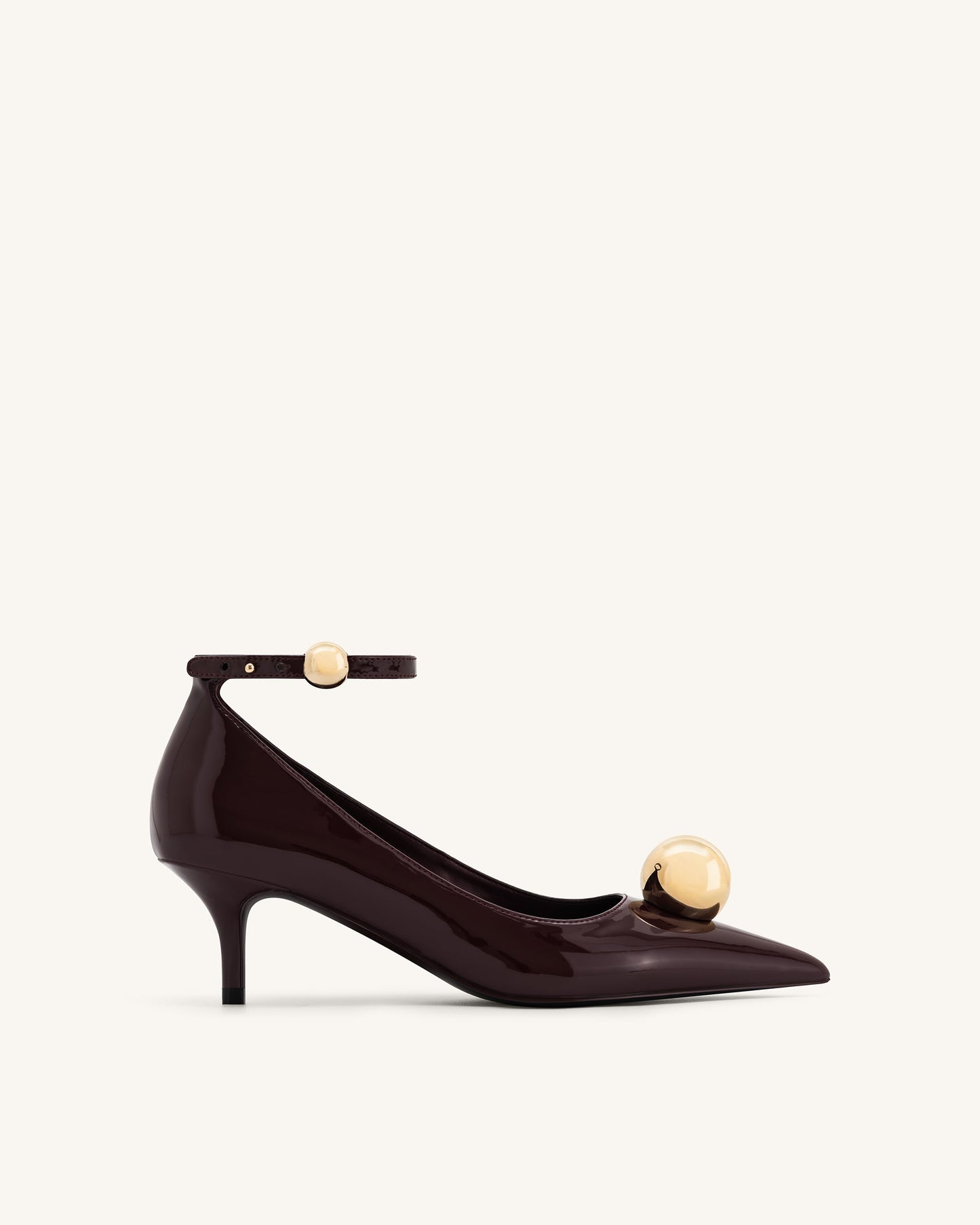 Taşlı Toka Detaylı İnce Alçak Topuk (Kitten Heel) Topuklu Ayakkabı Topuklu Ayakkabı (Pumps) - Bordo Kırmızı