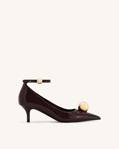 Taşlı Toka Detaylı İnce Alçak Topuk (Kitten Heel) Topuklu Ayakkabı Topuklu Ayakkabı (Pumps) - Bordo Kırmızı