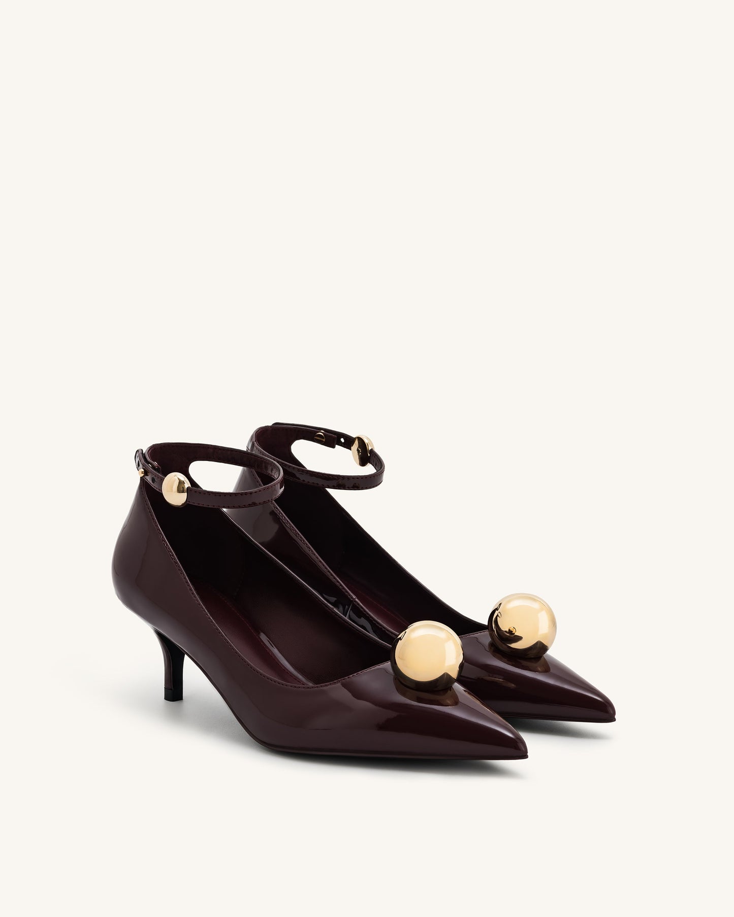 Taşlı Toka Detaylı İnce Alçak Topuk (Kitten Heel) Topuklu Ayakkabı Topuklu Ayakkabı (Pumps) - Bordo Kırmızı